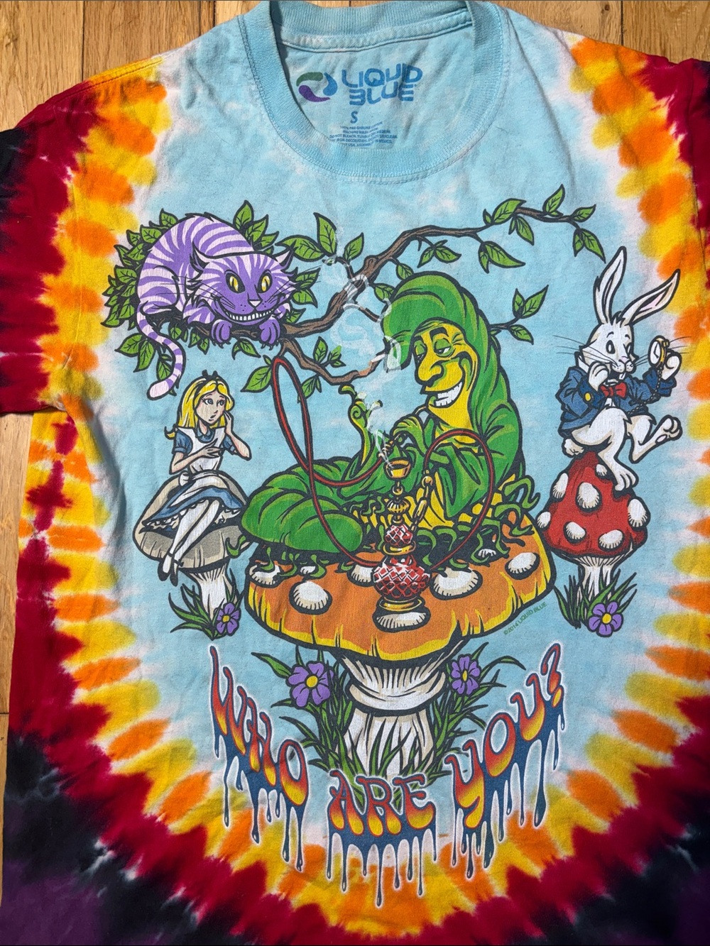 Alice in Wonderland Tie-Dye 'Who Are You?' Multi Color T-Shirt - Picture 2 of 9